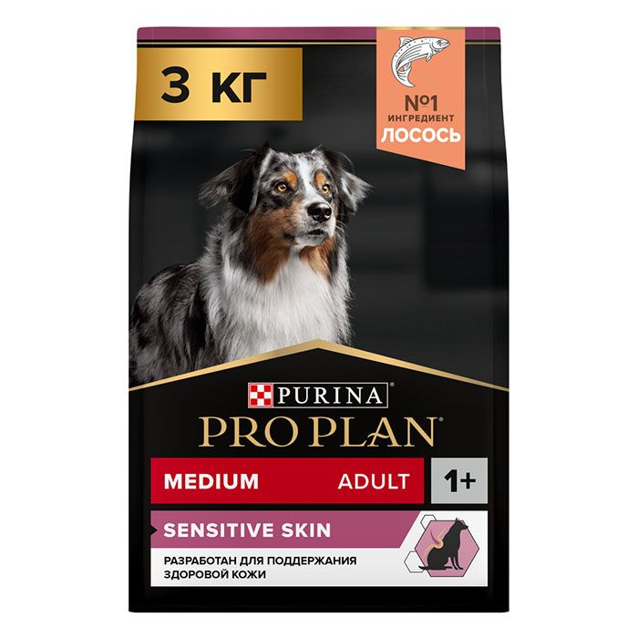 Сухой корм Pro Plan для взрослых собак средних пород с чувствительной кожей, с высоким содержанием лосося, #1