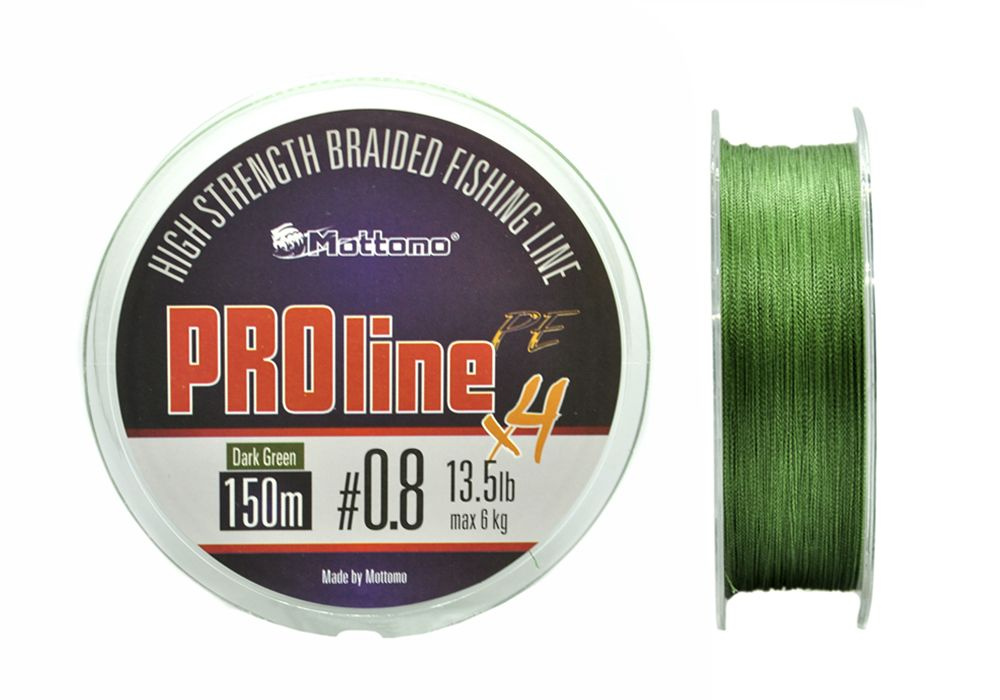 Шнур для рыбалки плетеный Mottomo ProLine PEx4 Dark Green 0.8/6kg 150m, 4х жильный  #1