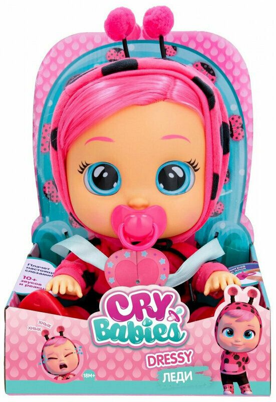 (Розовый в горошек) Кукла Леди IMC Toys Cry Babies Dressy Lady Плачущий младенец 40885  #1