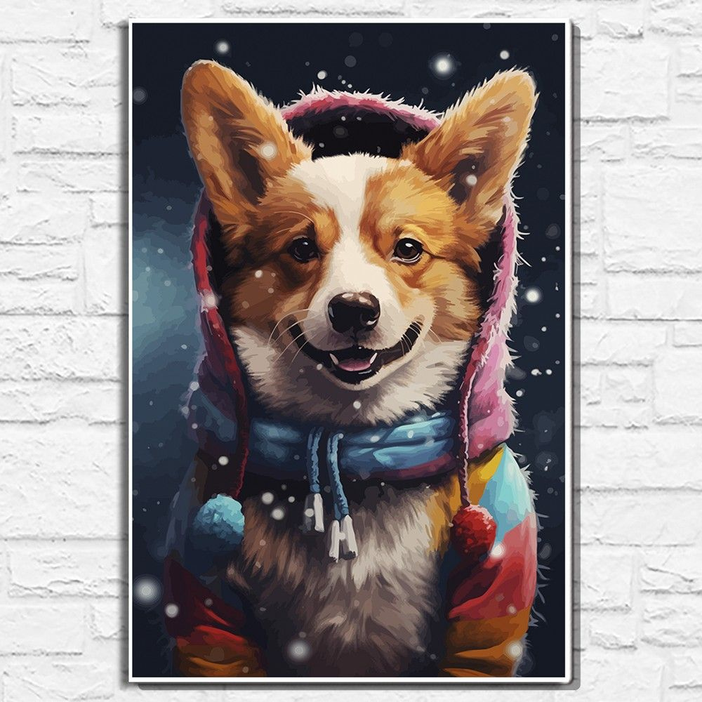Картина по номерам на холсте животные собачка (чихуахуа в зимнем костюмчике) - 13185 В 60x40  #1