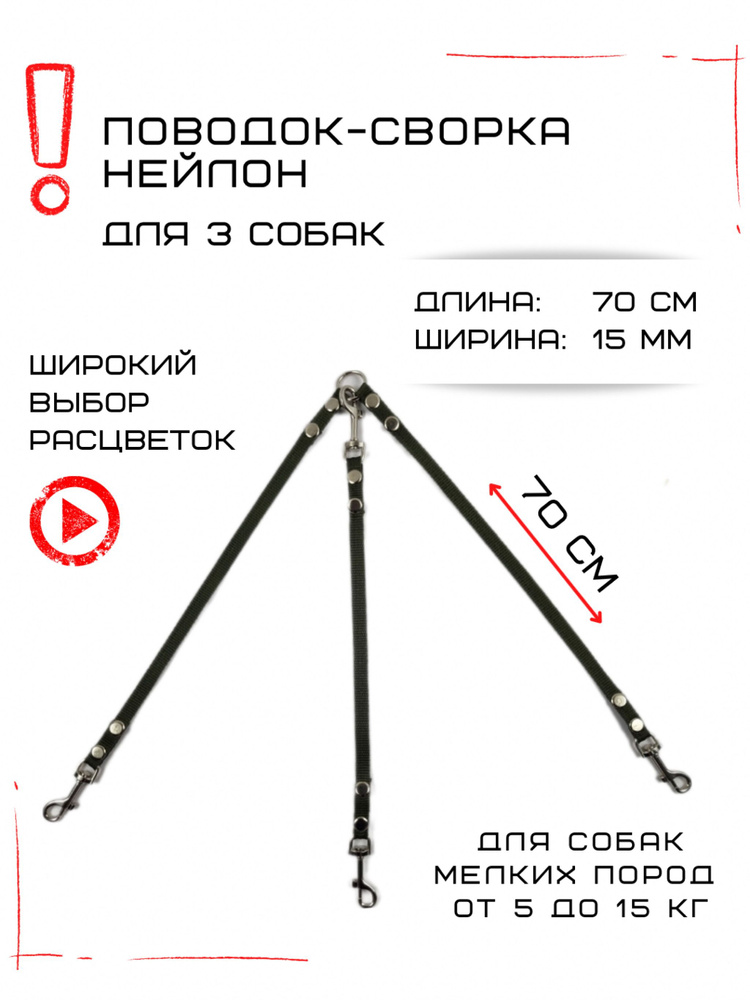 Поводок-сворка для собак нейлоновый (3 х 70 см х 15 мм) (Зеленый)  #1