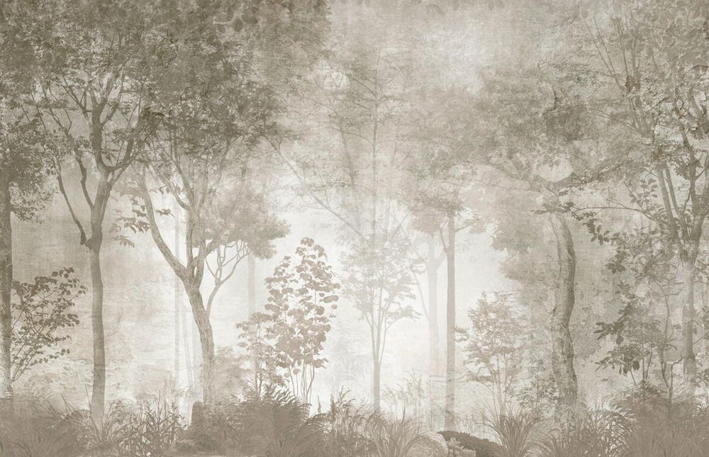 Фотообои флизелиновые на стену 3д GrandPik 10306 Лофт "Лес, деревья в тумане, винтаж" (ШхВ), 420х270 #1