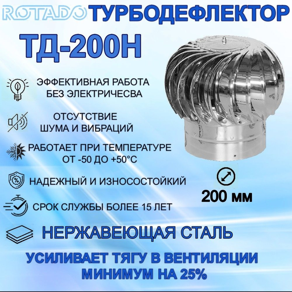 Турбодефлектор вытяжной вентиляции из нерж стали TD-200 ROTADO  #1