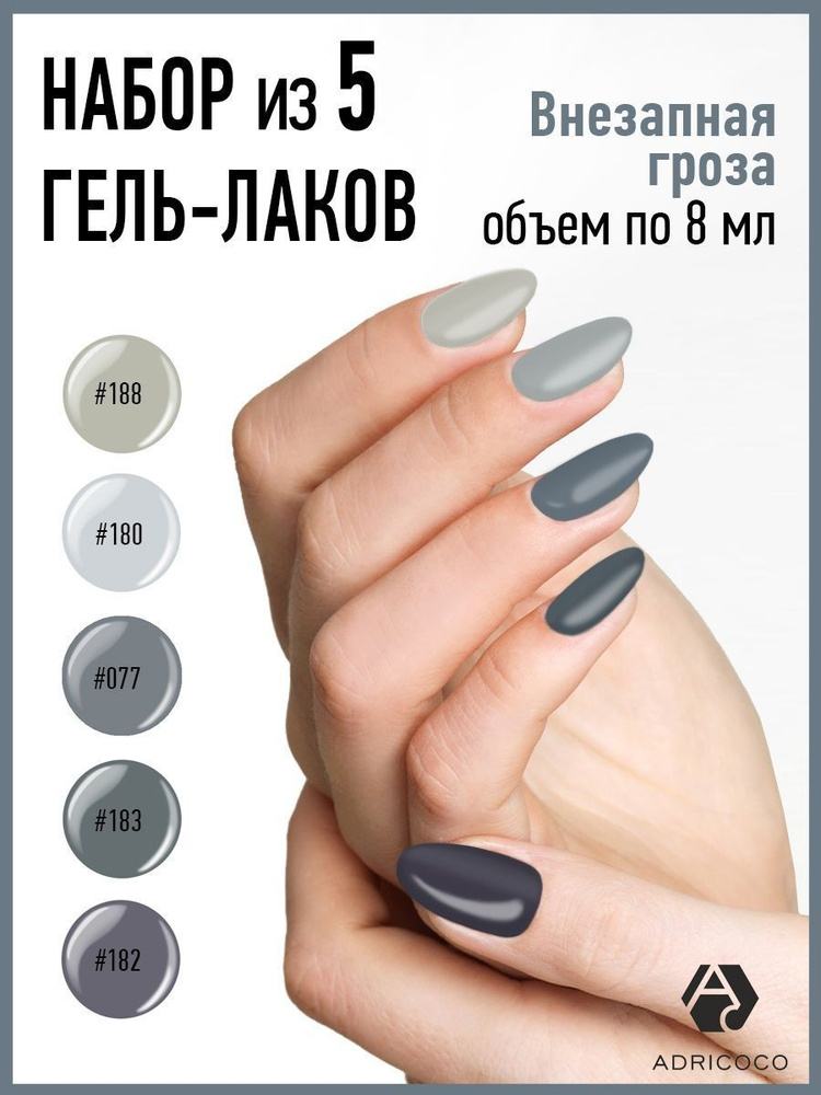 ADRICOCO Набор гель лаков для ногтей и маникюра синий серый 5 шт.  #1