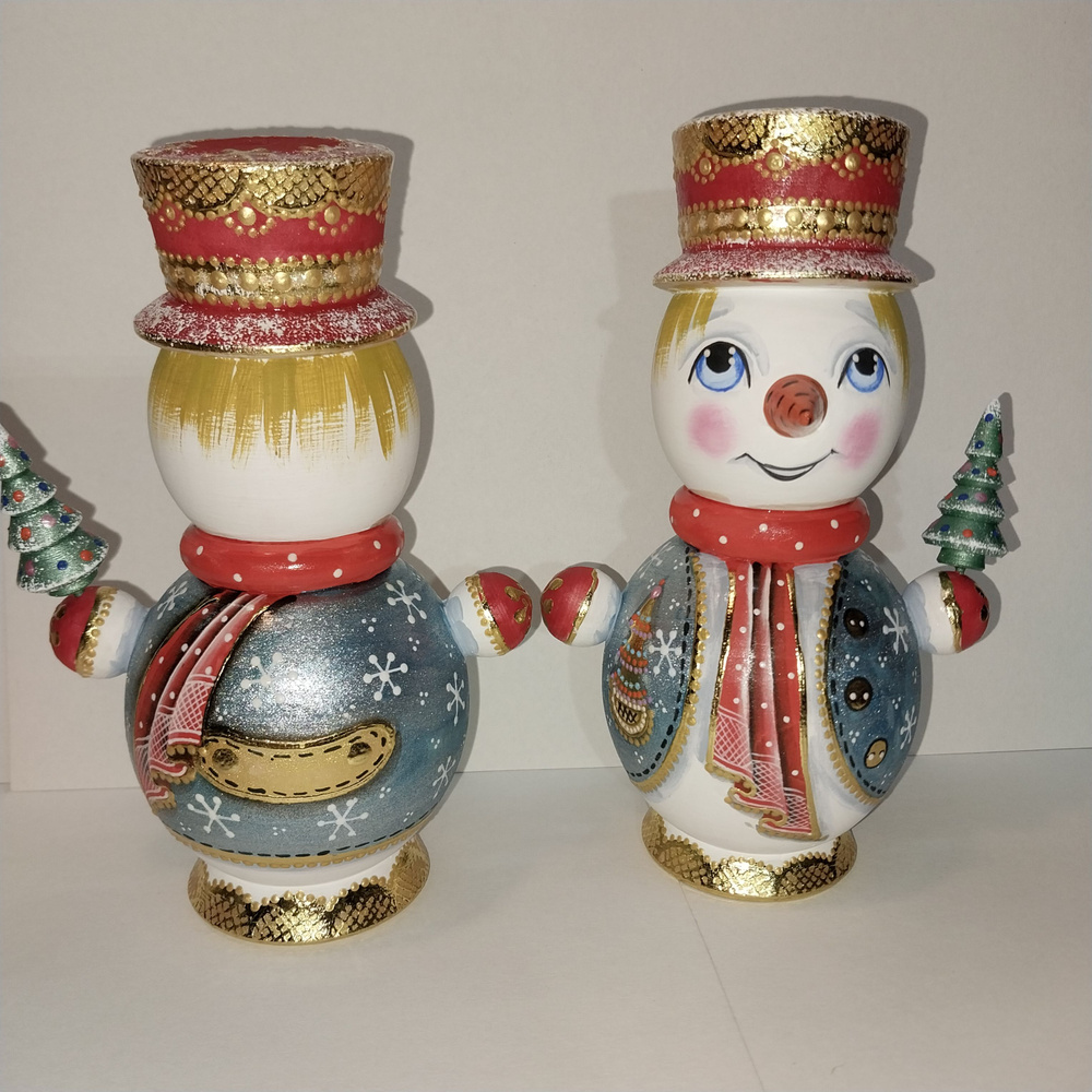 Кукла авторская Снеговик деревянная с ручной росписью #1