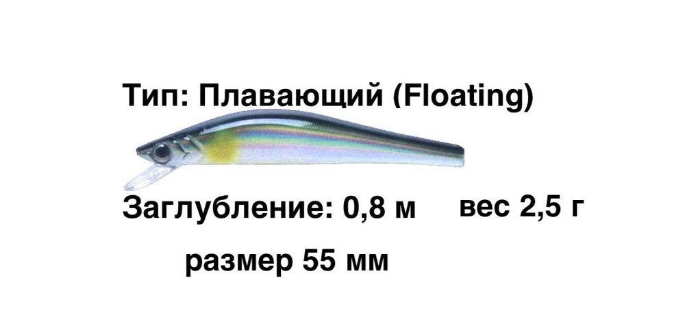 Плавающий воблер заглубление до 80 см (Minnow) вес 2,5г. Zenith Hyper - M 55 F 122 Green Ayu  #1