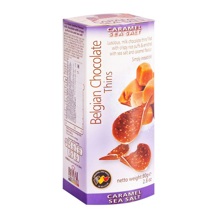 Шоколадные чипсы Belgian Chocolate Thins Caramel Sea Salt / Бельгийские