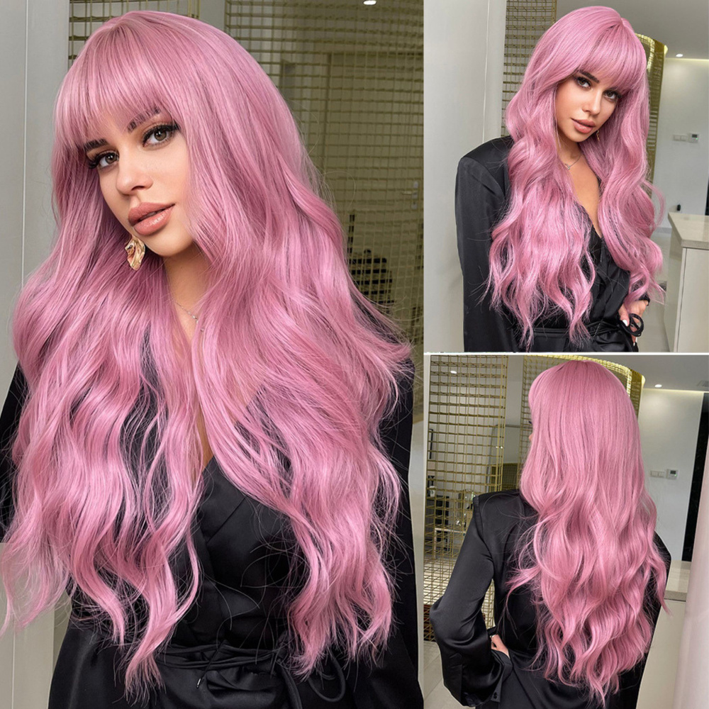 Парик женский с длинными розовыми волосами, 70 см, вьющиеся, искусственные волосы  #1