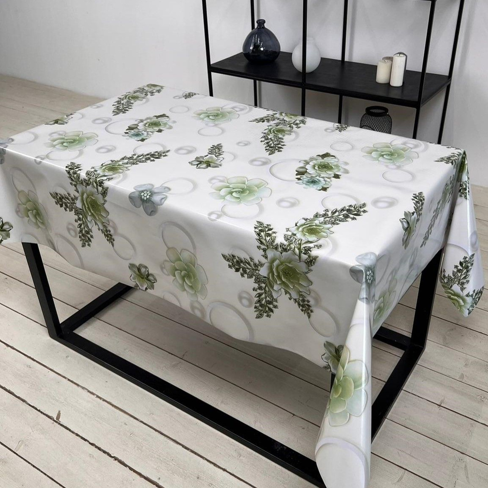 Скатерть на стол водоотталкивающая, праздничная клеенка на кухню тканевая основа, размер 120*140  #1