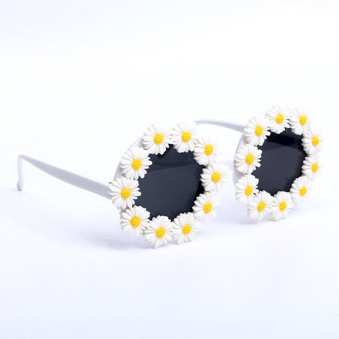 Карнавальные очки КНР "Цветочек", белые, черные стекла #1