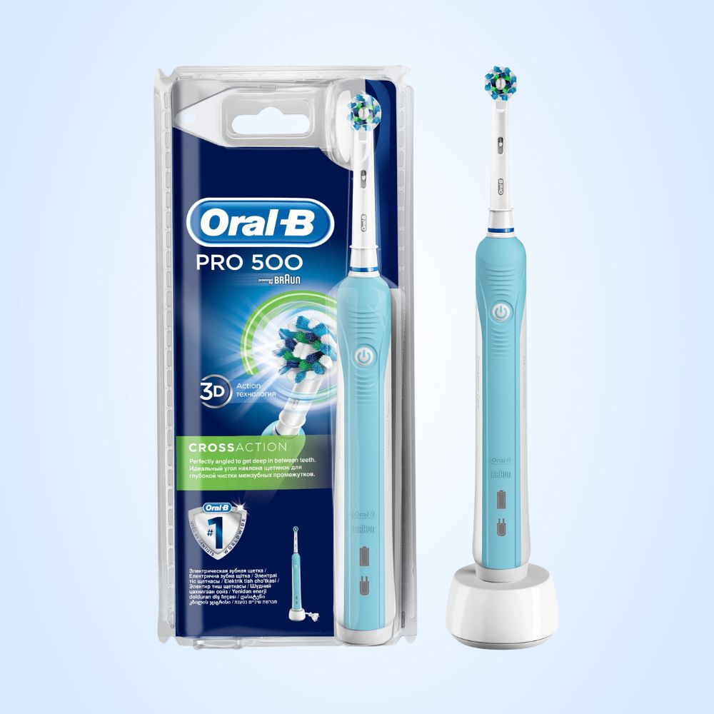 Электрическая зубная щетка Oral-B PRO Cross Action 500, 1 насадка, голубая  #1