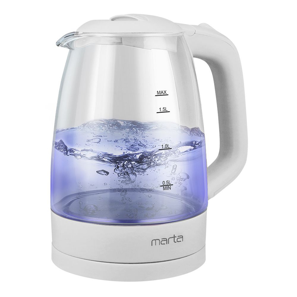 Чайник электрический MARTA MT-1077 стеклянный с подсветкой, белый жемчуг  #1