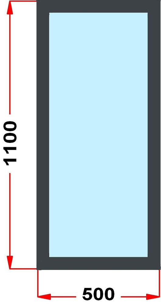 Окно пластиковое, профиль 60 мм (1100 x 500), не открывающееся, стеклопакет 2 стекла, темно-серое снаружи, #1