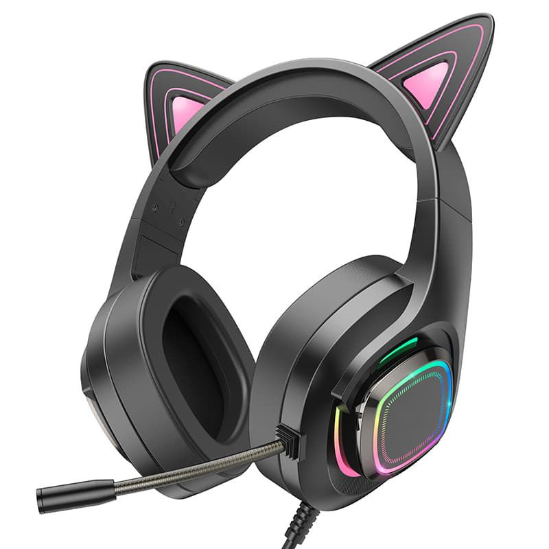 Проводные наушники W107 Cute Cat Gaming с подсветкой призрачный кот / игровые наушники / компьютерная #1