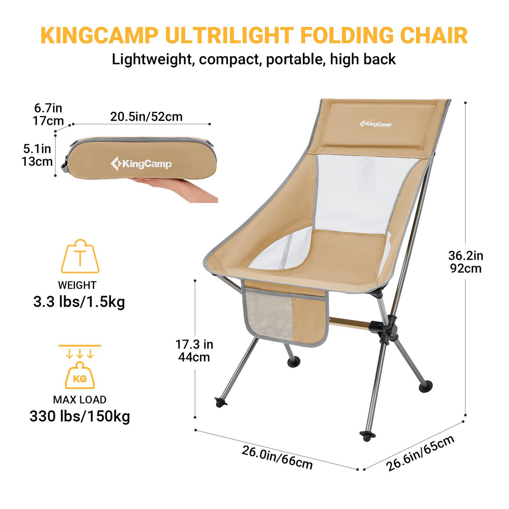 Кресло туристическое раскладное со спинкой, KingCamp 2218/KE2301 Canna B10 Set 66x65x44/92 хаки  #1