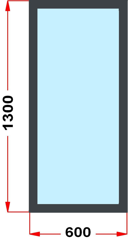 Окно из профиля Grunder 60 мм (1300 x 600), не открывающееся, стеклопакет 3 стекла, темно-серое снаружи, #1