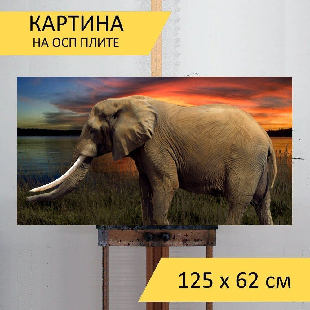 LotsPrints Картина "Слон, саванна, расположение 81", 125  х 62 см #1