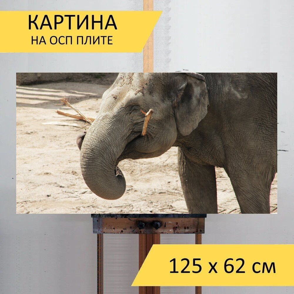 LotsPrints Картина "Слон, счастливый, саванновый африканский слон 37", 125 х 62 см  #1