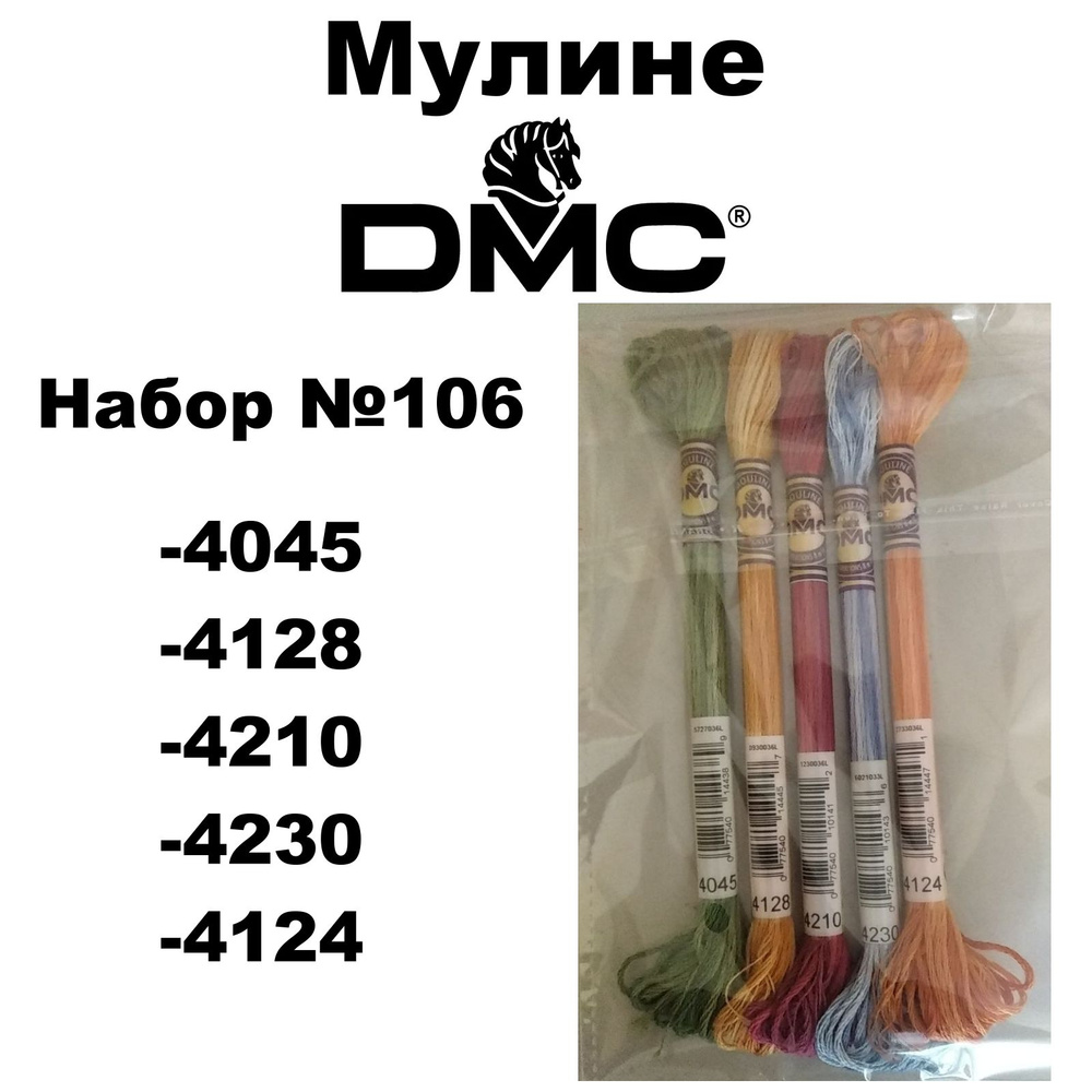 Нитки мулине DMC Variation меланж для вышивания / Набор № 106 / цвета 4045, 4128, 4210, 4230, 4124  #1