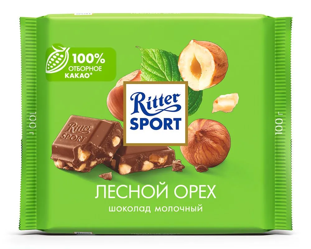 Ritter Sport Лесной орех шоколад молочный с обжаренным орехом лещины, 100 г