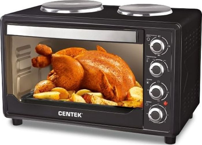 Жарочный шкаф CENTEK CT-1530-36 Plate (черный, 36л, 2 чугунные конфорки, таймер, гриль с вертелом)  #1