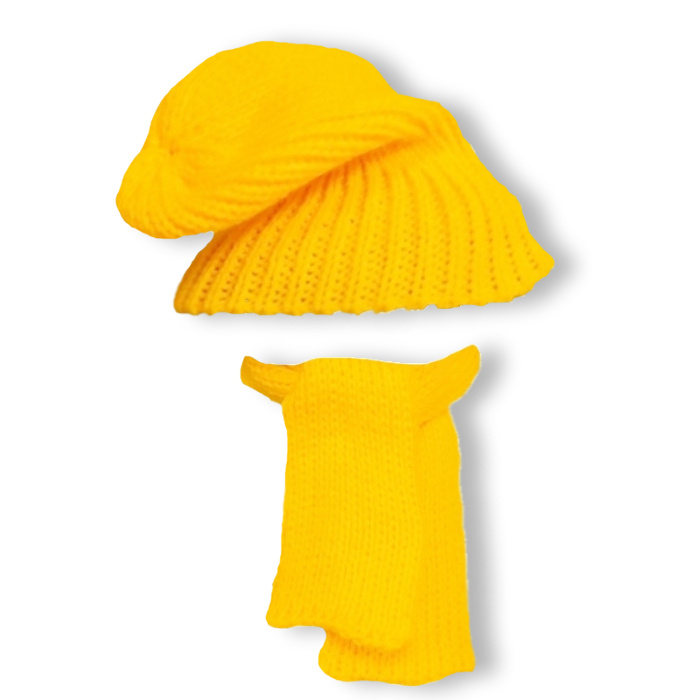 Одежда для Басика 30 см. ДавайДарить! (ОДДД) Комплект Шапка и шарф вязанные желтые  #1