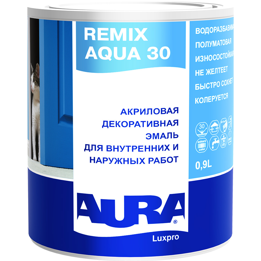 Эмаль акриловая полуматовая Aura Luxpro Remix Aqua 30, 0.9л #1