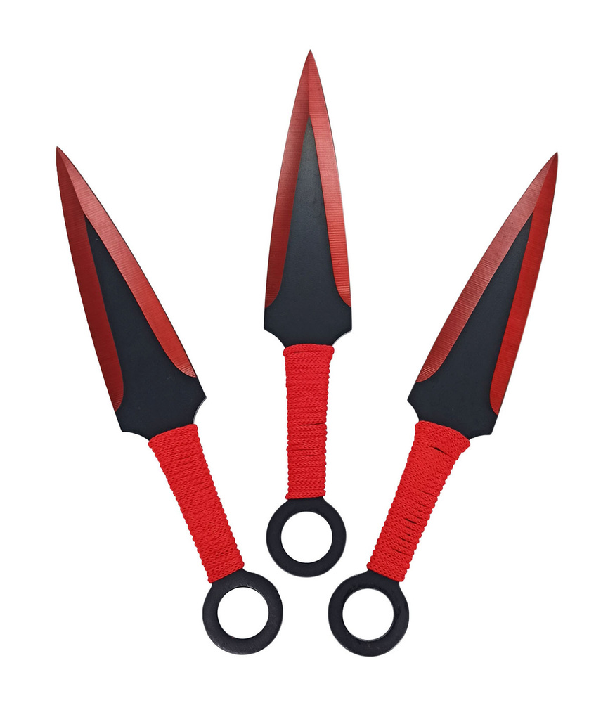 Нож метательный кунай красный в обмотке (набор 3 штуки в чехле) 23 см  #1