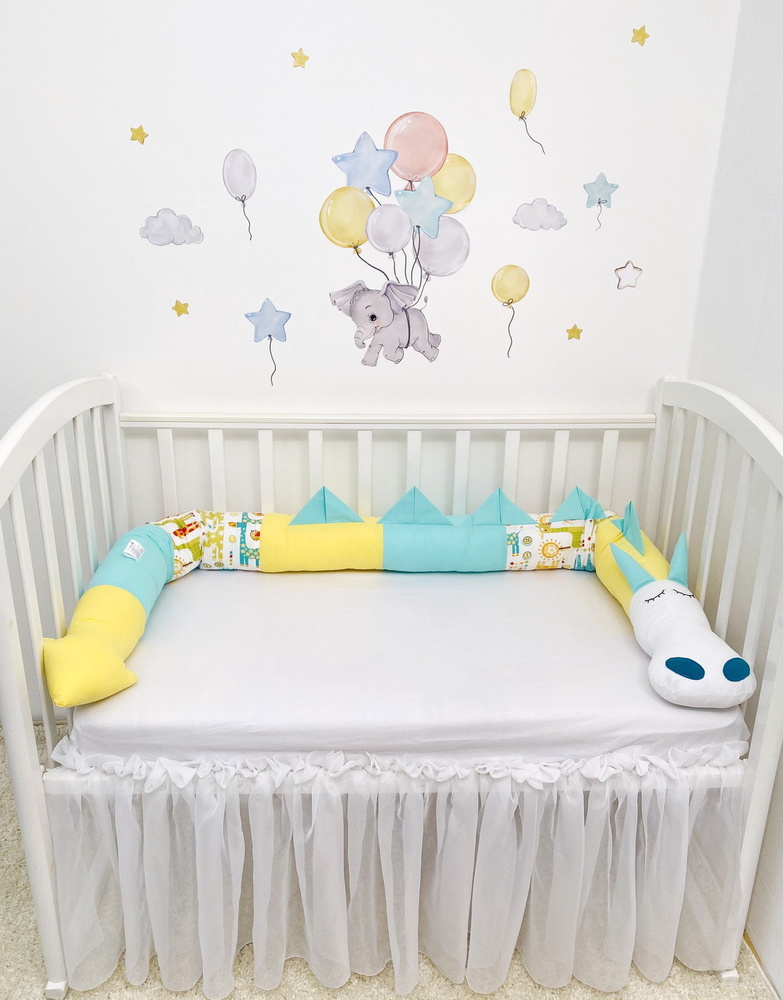 Бортик валик "Дракоша - Витаминка" в детскую кроватку для новорожденного мальчика или девочки 220 см. #1