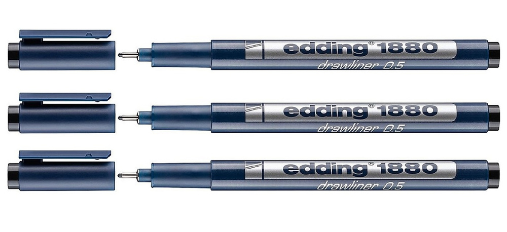 Ручка капиллярная Edding DrawLiner 3 шт толщина письма 0,5 мм, водная основа, черная  #1