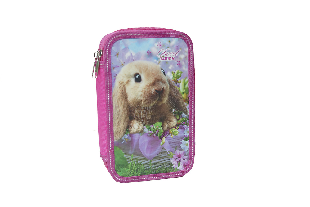 Пенал Кролик в корзинке 2-х секционный розовый 11.5х19.5х4.5 #1