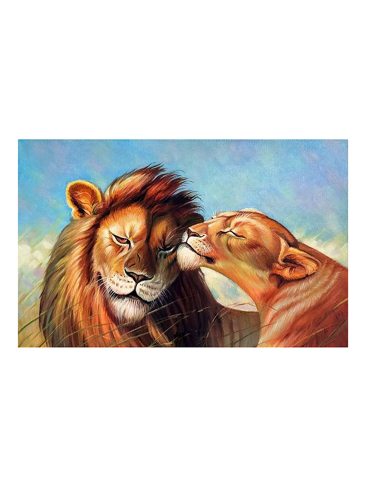 Алмазная мозаика PaintFactory "Влюбленные львы" 40х50, на подрамнике.  #1