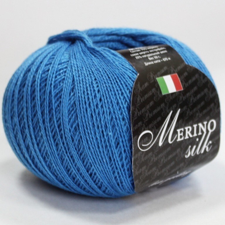 Пряжа Merino Silk цвет 25 синяя волна, 2шт*(670м/50г), 75% мериносовая шерсть 25% шелк  #1