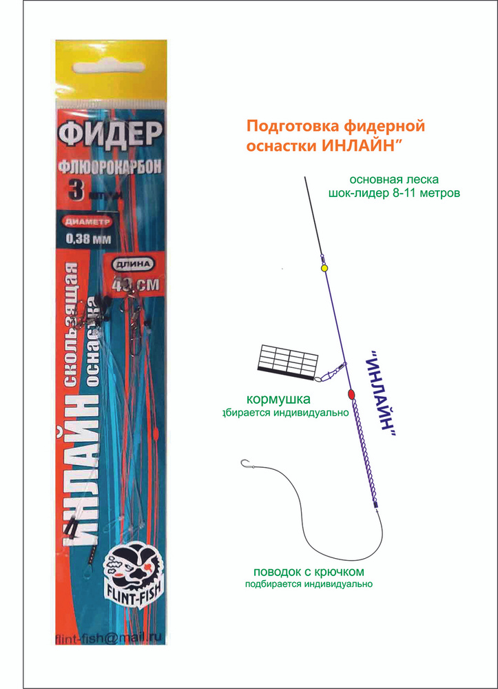 Фидерный монтаж ИНЛАЙН (3 шт), фидерная оснастка из 100% флюорокарбона, 3 штуки в наборе  #1