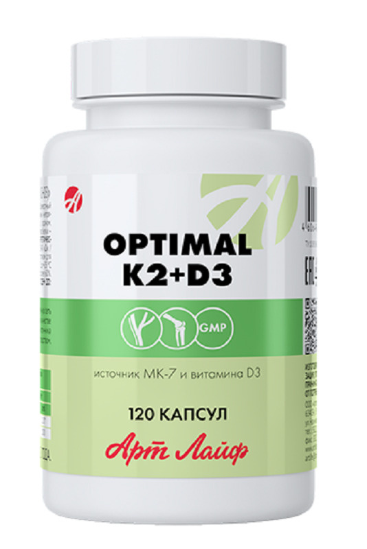 АртЛайф Оптимал К2+Д3, 120 капсул. Сильный иммунитет, укрепление костной ткани, здоровье нервной системы. #1