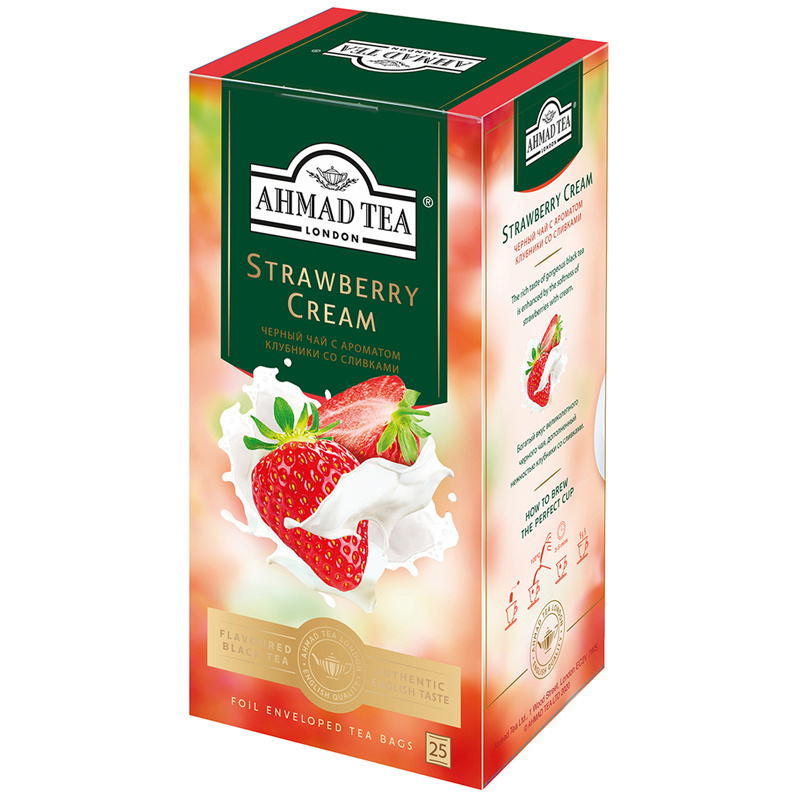 Чай Ahmad Tea "Strawberry Cream", черный, с аром. клубники со сливками, 25 фольг. пакетиков по 1,5г  #1