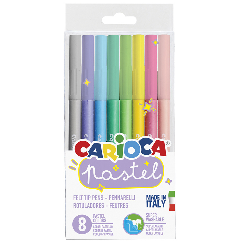 Фломастеры для рисования набор Carioca "Pastel", 8 цветов, смываемые, ПВХ, европодвес  #1