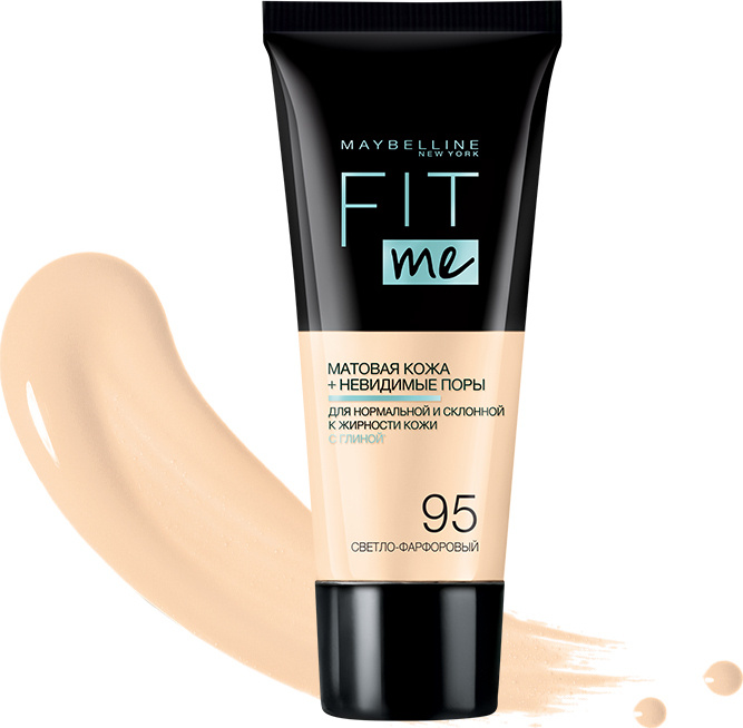 Maybelline New York Тональный крем "Fit Me", матирующий, скрывающий поры, тон 95, Светло-фарфоровый  #1