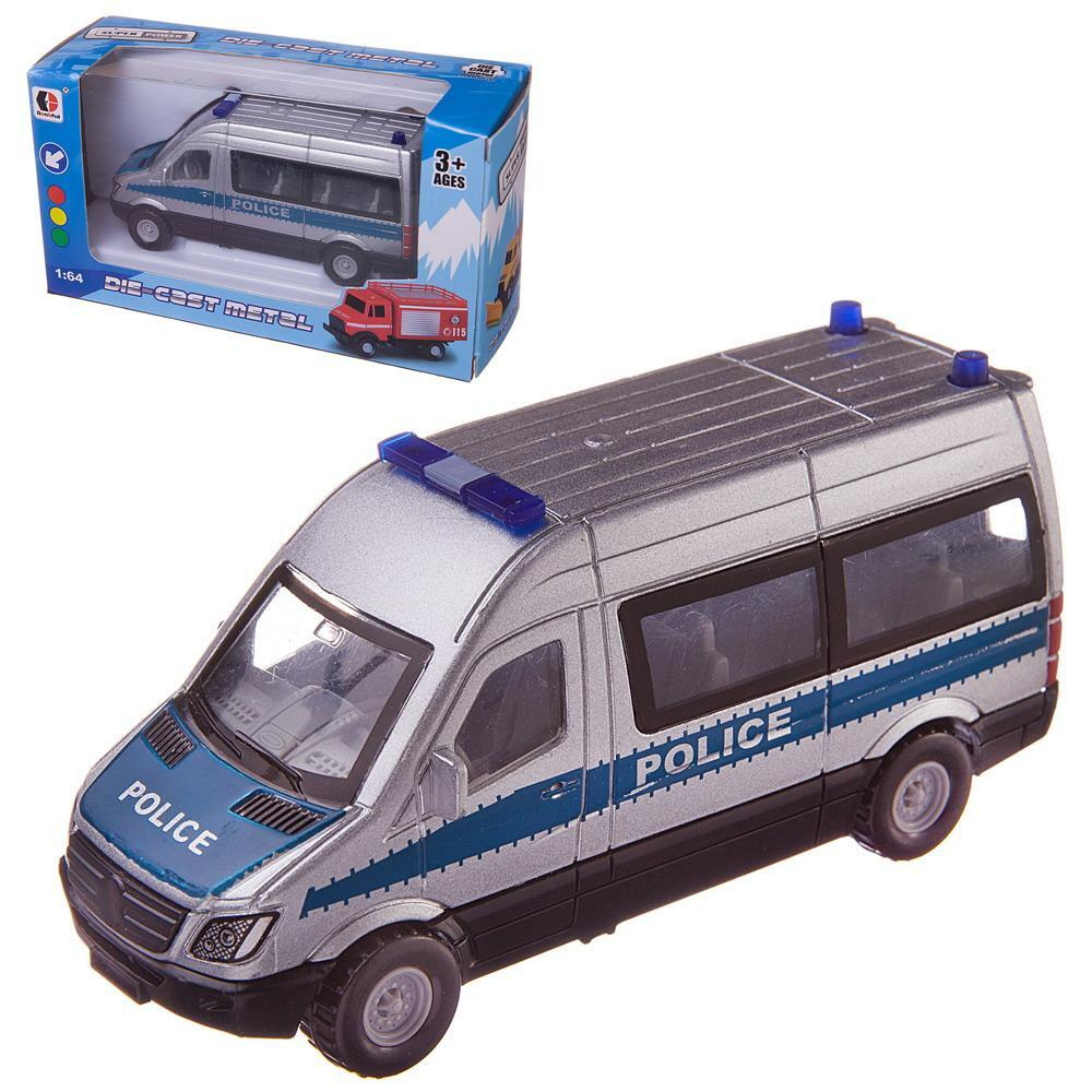 Машинка-микроавтобус Junfa Полиция металлическая с открывающими дверцами, 16x6x9см  #1