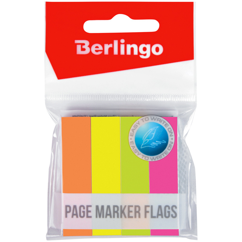 Клейкие закладки бумажные Berlingo, 4 цвета неон по 100л., 12х50мм (LSz_50124)  #1