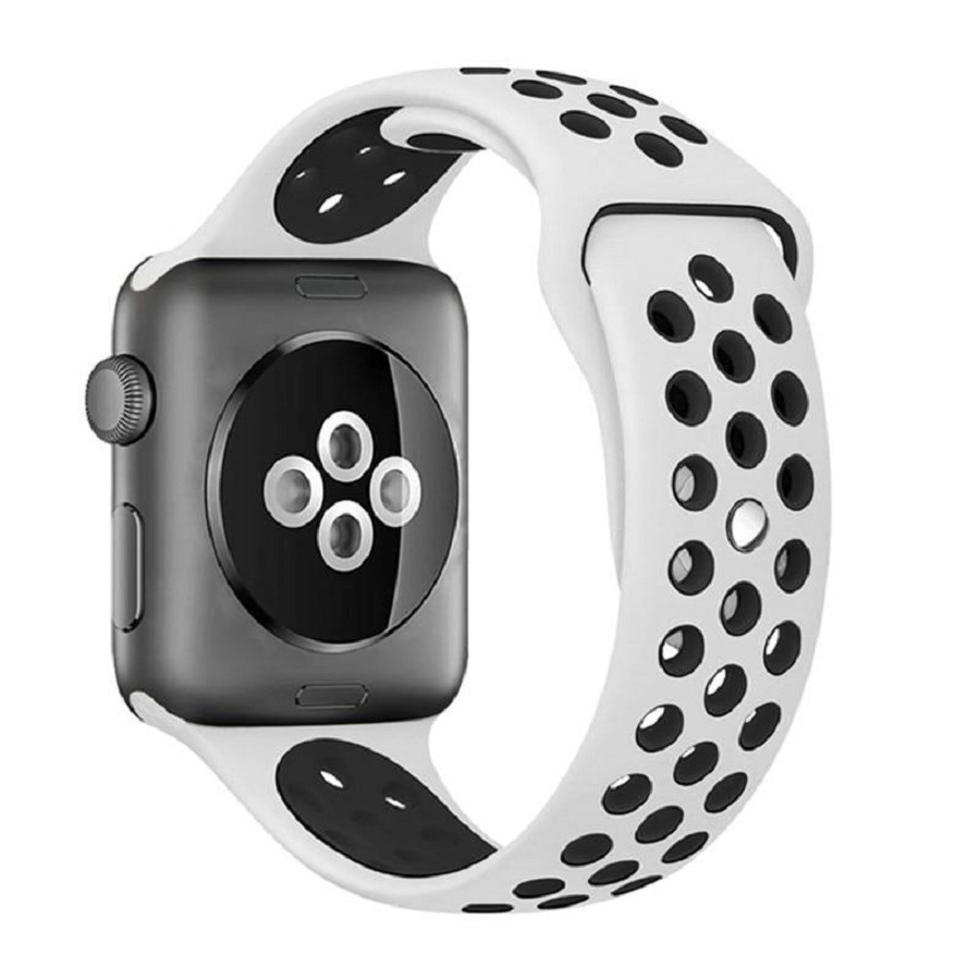 Cиликоновый ремешок спортивный для Apple Watch Series 1-8 - 38/40/41 мм (эпл вотч), белый-черный  #1