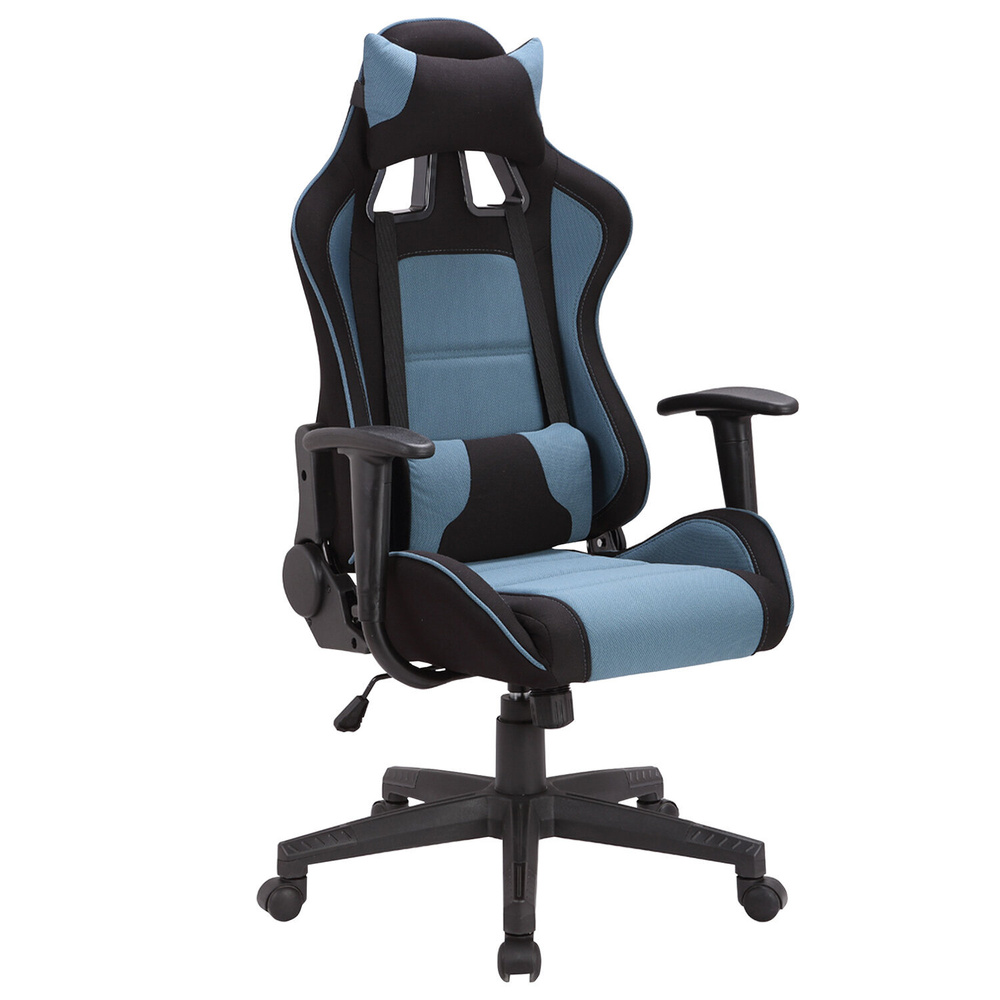 Кресло компьютерное Brabix "GT Racer GM-100", две подушки, ткань, черное/голубое (531818)  #1