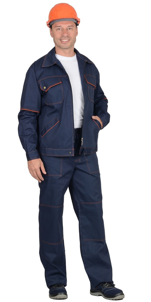 Костюм "Профи-2": куртка, брюки (100% узбекская саржа) синий с оранж. кантом р.120-124/170-176  #1