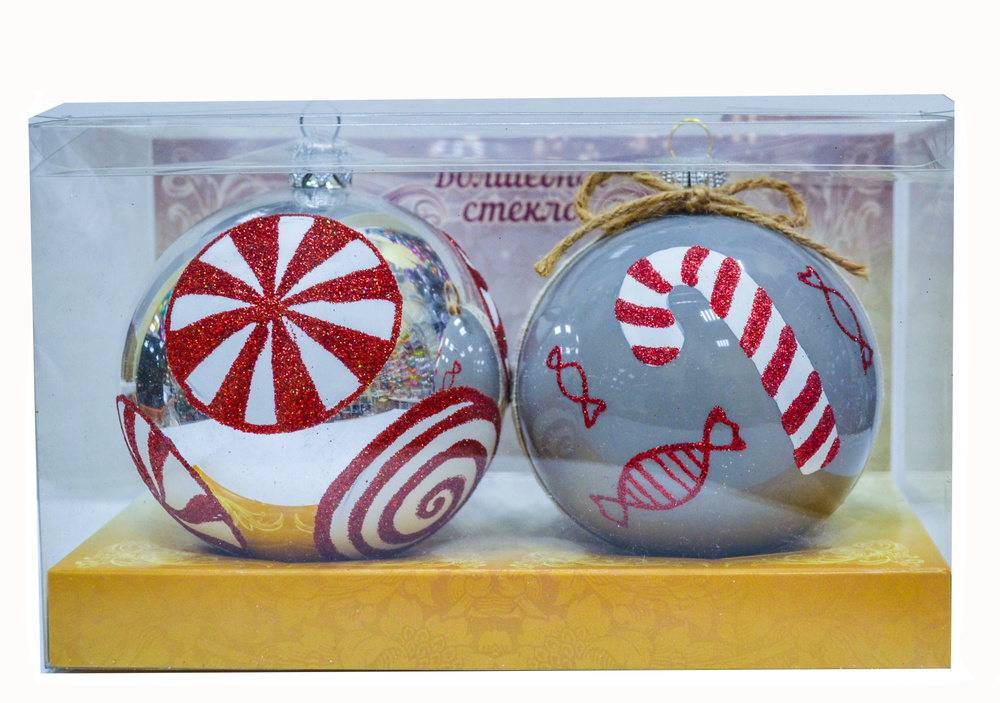 Елочная новогодняя игрушка Набор из 2 шаров, серия ВС, 85 мм., в подарочной упаковке из стекла, на ёлку, #1