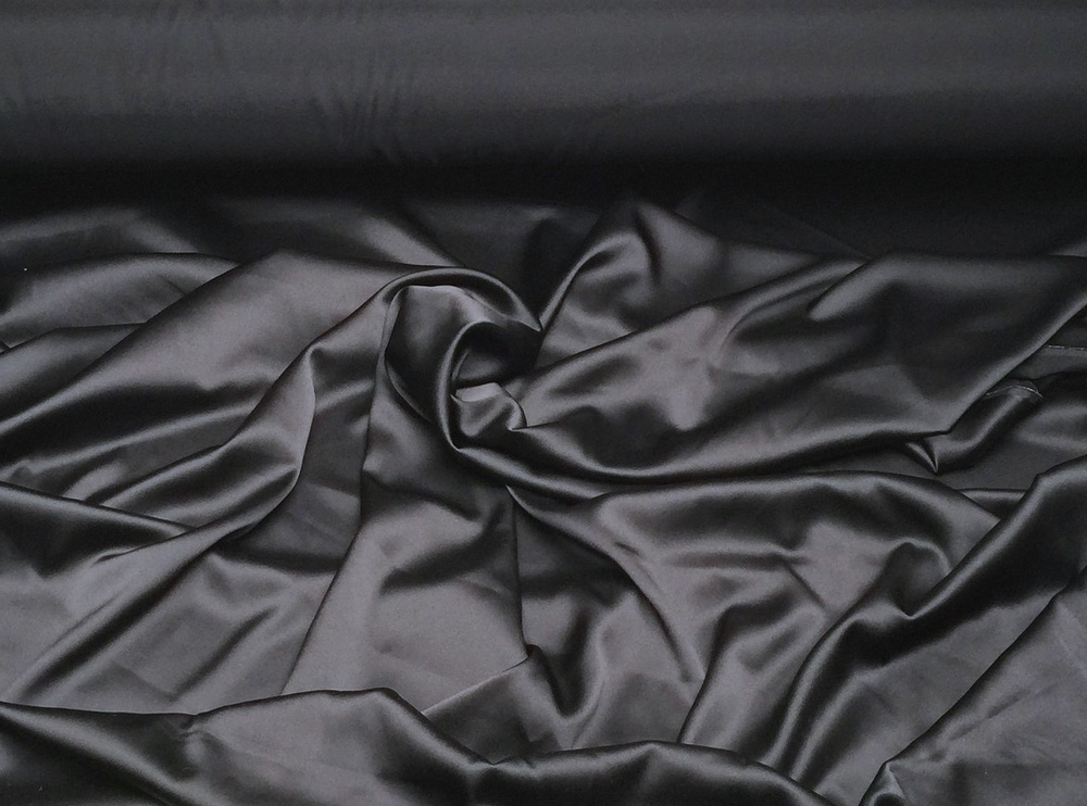 Ткань Атлас стрейч (ткань для шитья) черная, 1*1,5 метра #1