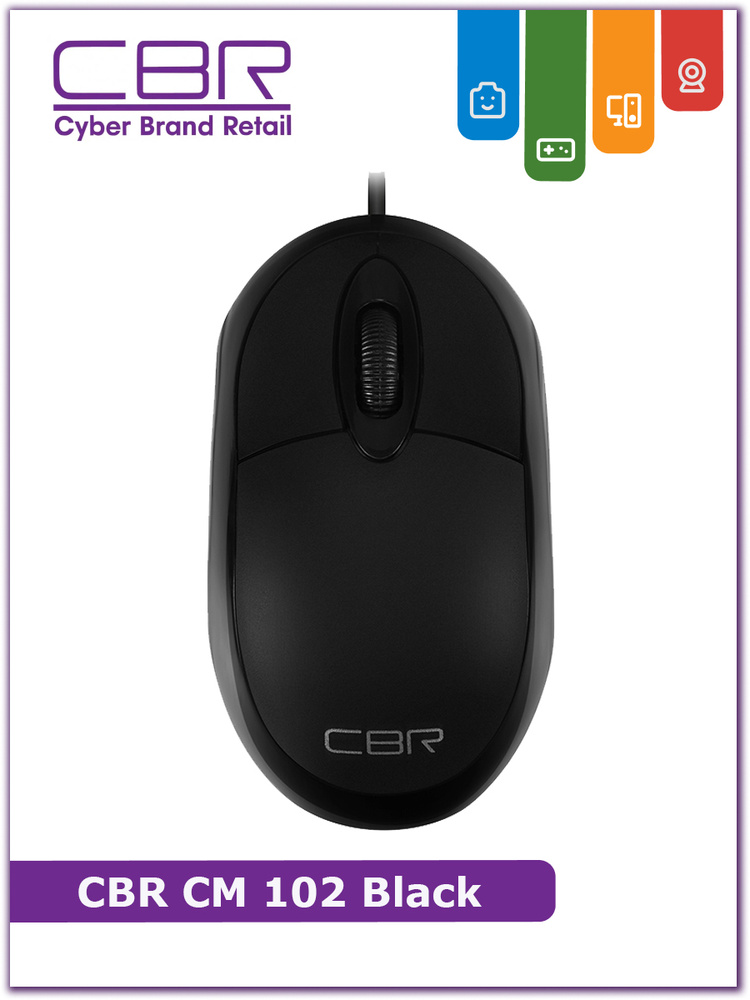 Мышь проводная CBR CM-102, чёрная, USB. Разрешение: 1200 dpi. Кнопок: 2 + колесо-кнопка. Дизайн для правой #1