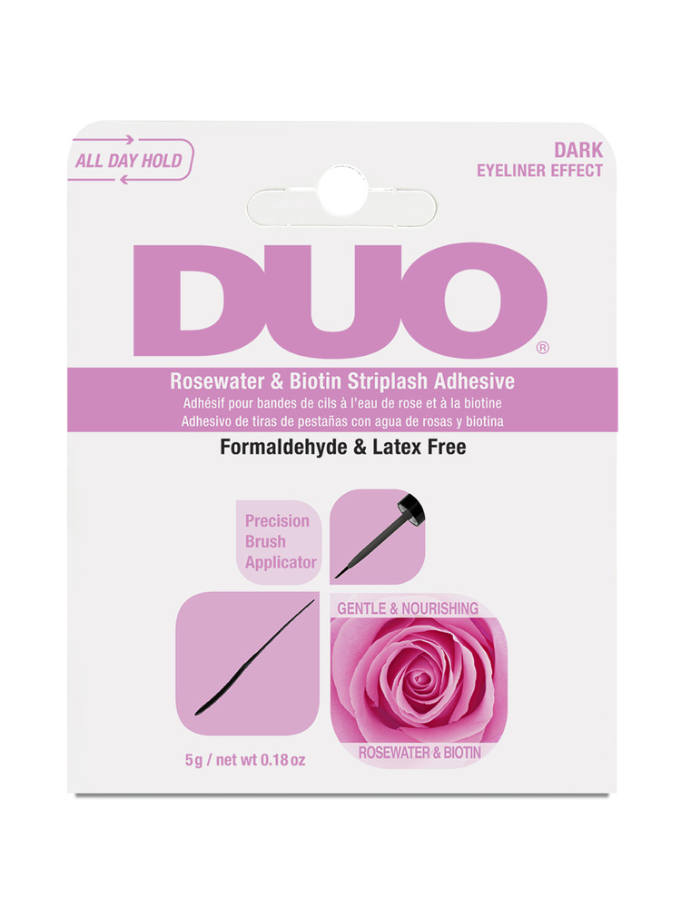 Клей для ресниц накладных черный DUO, пучков, лица с успокаивающей розовой водой и биотином  #1