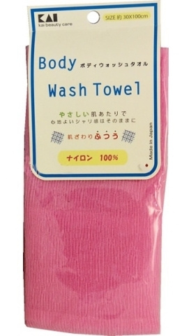 KAI Мочалка для тела "Body Wash Towel" средней жесткости, нейлон, розовая  #1
