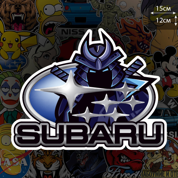 Наклейка на авто Subaru с Самураем #1