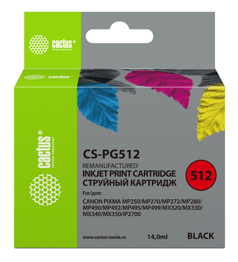 Картридж струйный Cactus CS-PG512 черный (14мл) для Canon Pixma iP2700/MP240/MP250/MP260/MP270/MP272/MP280/MP480/MP490/MP492/MP495/MX320/MX330/MX340/MX350 #1